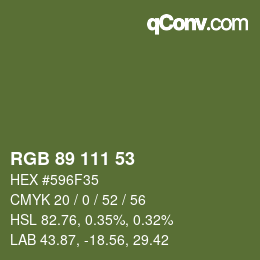 Color code: RGB 89 111 53 | qconv.com