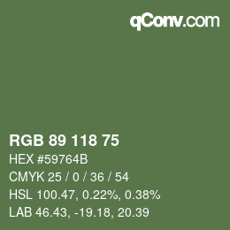 Color code: RGB 89 118 75 | qconv.com