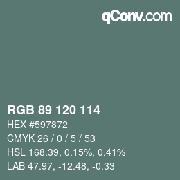颜色代码: RGB 89 120 114 | qconv.com