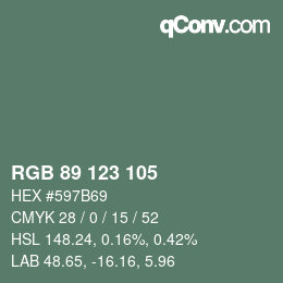 Color code: RGB 89 123 105 | qconv.com