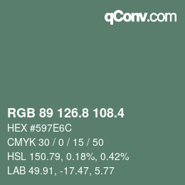カラーコード: RGB 89 126.8 108.4 | qconv.com