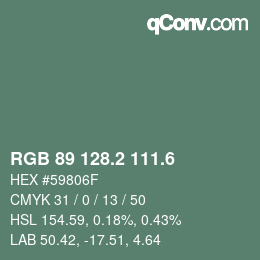 カラーコード: RGB 89 128.2 111.6 | qconv.com