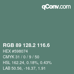 カラーコード: RGB 89 128.2 116.6 | qconv.com