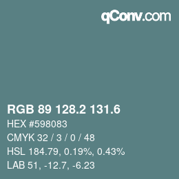 カラーコード: RGB 89 128.2 131.6 | qconv.com