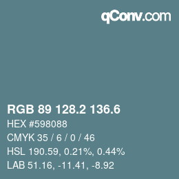 カラーコード: RGB 89 128.2 136.6 | qconv.com