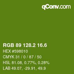 カラーコード: RGB 89 128.2 16.6 | qconv.com
