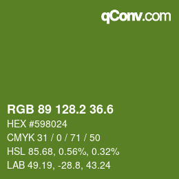 カラーコード: RGB 89 128.2 36.6 | qconv.com