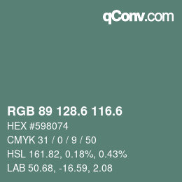 カラーコード: RGB 89 128.6 116.6 | qconv.com