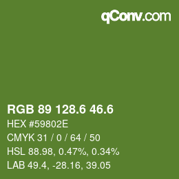 カラーコード: RGB 89 128.6 46.6 | qconv.com