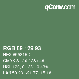 Color code: RGB 89 129 93 | qconv.com