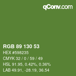 Color code: RGB 89 130 53 | qconv.com