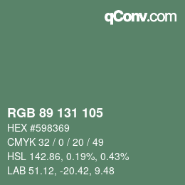 Color code: RGB 89 131 105 | qconv.com