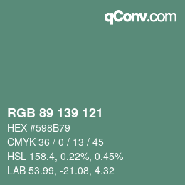 カラーコード: RGB 89 139 121 | qconv.com