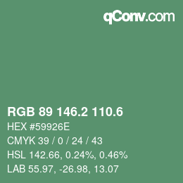 カラーコード: RGB 89 146.2 110.6 | qconv.com