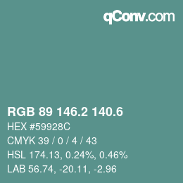 カラーコード: RGB 89 146.2 140.6 | qconv.com