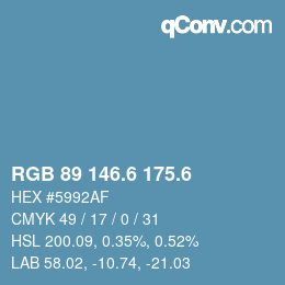 カラーコード: RGB 89 146.6 175.6 | qconv.com