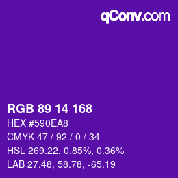 Color code: RGB 89 14 168 | qconv.com
