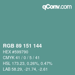 Color code: RGB 89 151 144 | qconv.com