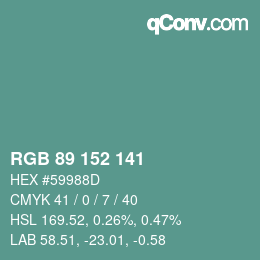 カラーコード: RGB 89 152 141 | qconv.com