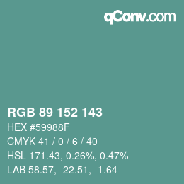 カラーコード: RGB 89 152 143 | qconv.com