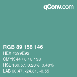 Color code: RGB 89 158 146 | qconv.com