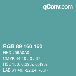 Color code: RGB 89 160 160 | qconv.com