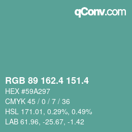 カラーコード: RGB 89 162.4 151.4 | qconv.com
