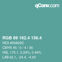 カラーコード: RGB 89 162.4 156.4 | qconv.com