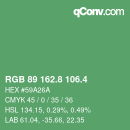 カラーコード: RGB 89 162.8 106.4 | qconv.com