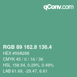 カラーコード: RGB 89 162.8 136.4 | qconv.com