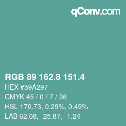 カラーコード: RGB 89 162.8 151.4 | qconv.com