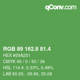 カラーコード: RGB 89 162.8 81.4 | qconv.com