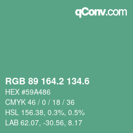 カラーコード: RGB 89 164.2 134.6 | qconv.com