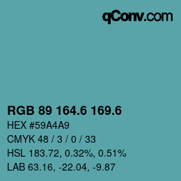 カラーコード: RGB 89 164.6 169.6 | qconv.com
