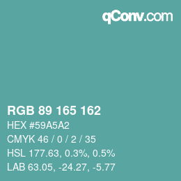 Código de color: RGB 89 165 162 | qconv.com