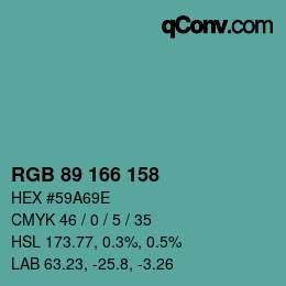 Color code: RGB 89 166 158 | qconv.com