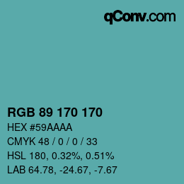 カラーコード: RGB 89 170 170 | qconv.com