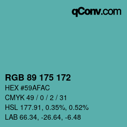 Color code: RGB 89 175 172 | qconv.com