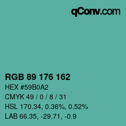 カラーコード: RGB 89 176 162 | qconv.com