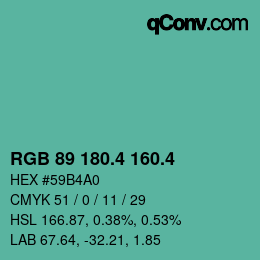 カラーコード: RGB 89 180.4 160.4 | qconv.com