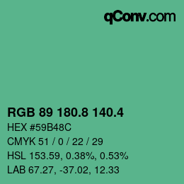 カラーコード: RGB 89 180.8 140.4 | qconv.com
