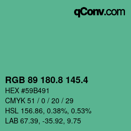 カラーコード: RGB 89 180.8 145.4 | qconv.com