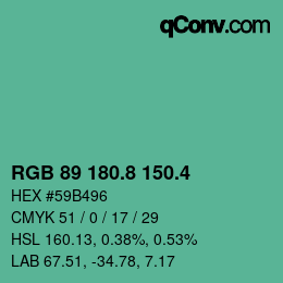 カラーコード: RGB 89 180.8 150.4 | qconv.com