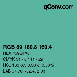 カラーコード: RGB 89 180.8 160.4 | qconv.com