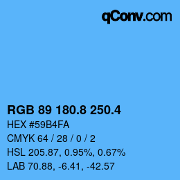 カラーコード: RGB 89 180.8 250.4 | qconv.com