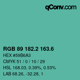 カラーコード: RGB 89 182.2 163.6 | qconv.com
