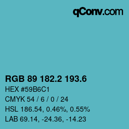 カラーコード: RGB 89 182.2 193.6 | qconv.com
