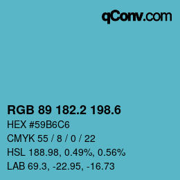 カラーコード: RGB 89 182.2 198.6 | qconv.com