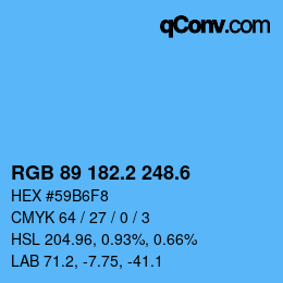 カラーコード: RGB 89 182.2 248.6 | qconv.com