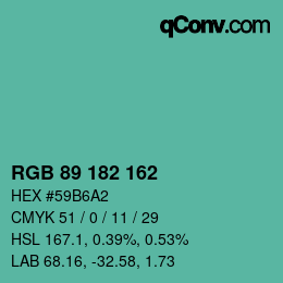 Color code: RGB 89 182 162 | qconv.com